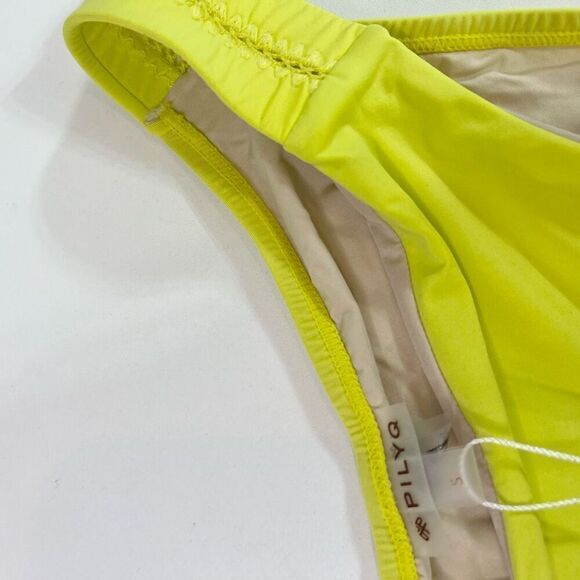 Pilyq Bottom Womens Small Yellow Green Stitched Tab Teeny Swimsuit Bikini new - Picture 3 of 9